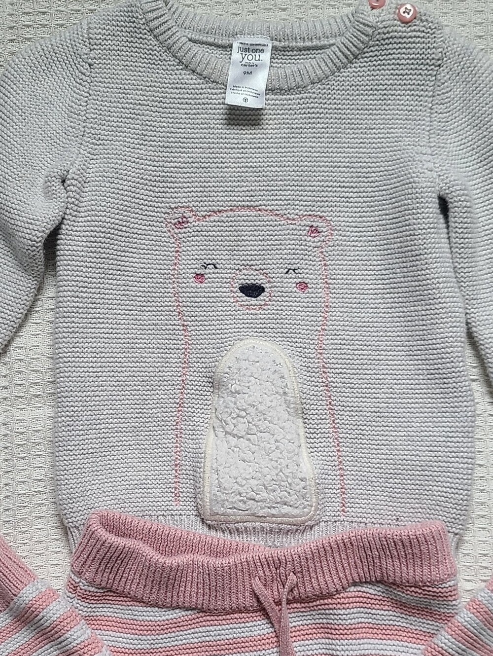 Carter's Soft Gray Knit Baby Sweater and Bottoms